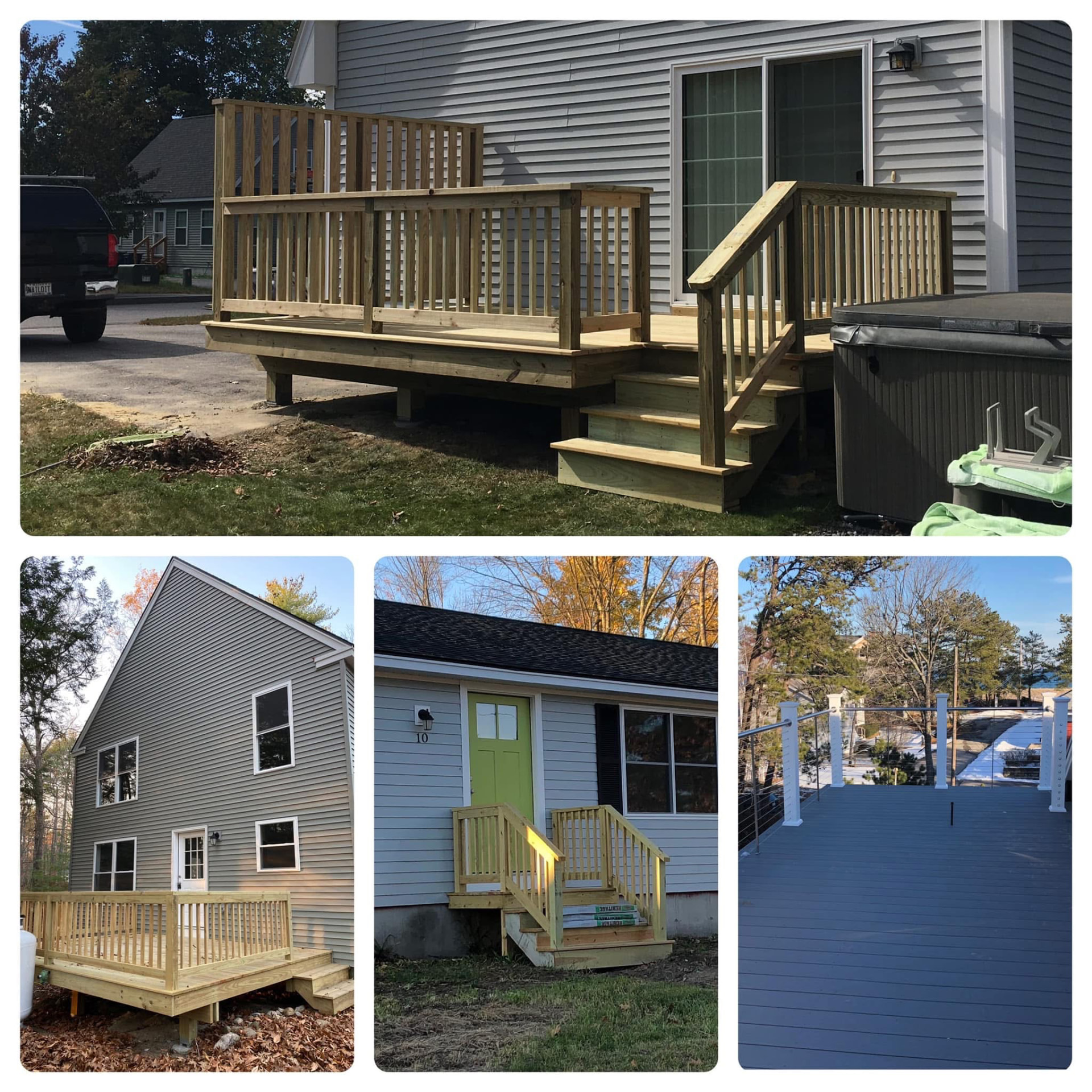 Collection of custom decks, stairs, and railings built across Southern Maine
